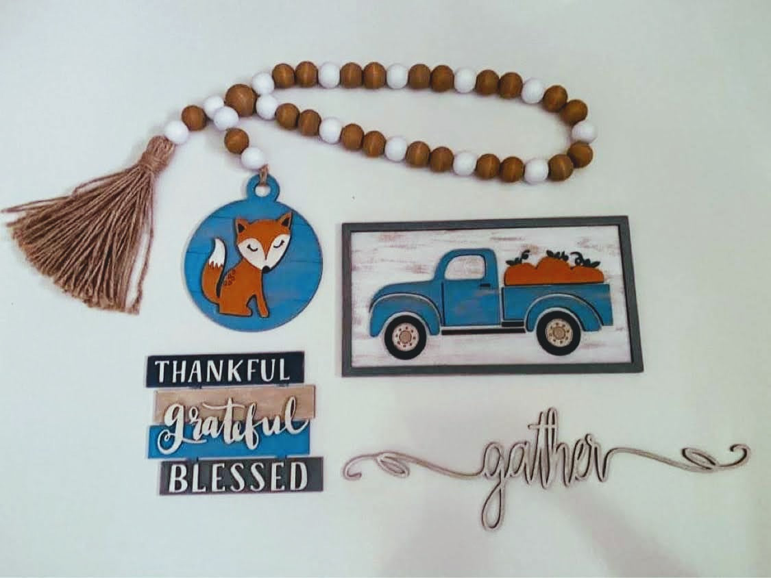 Thankful,Grateful & Blessed Tiered Tray Unfinished Kit