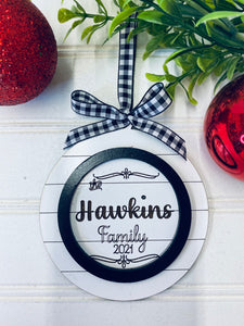 Farmhouse Family Name Christmas Ornament