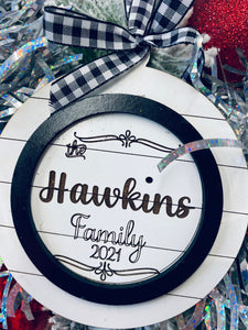 Farmhouse Family Name Christmas Ornament
