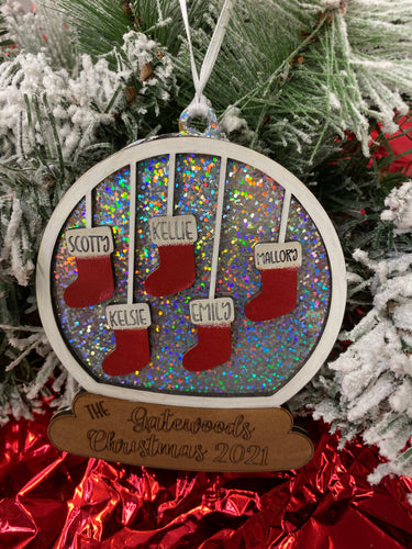 Stocking Snowglobe Family Christmas Ornament